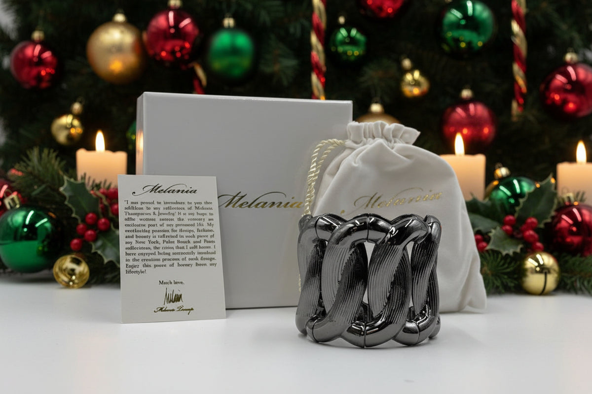 Melania Jewelry Gunmetal Dual Finish Link Design Stretch Bracelet.