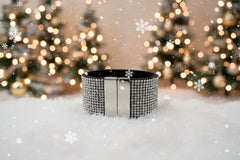 Stately Steel Magnetic Clear Crystal Bracelet – 8" Large