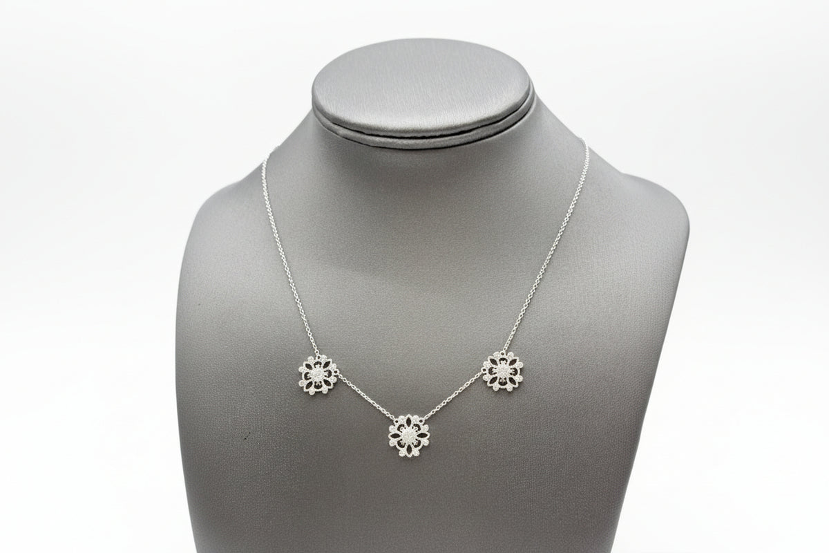 Doris Panos Sterling Silver Vanity Floral Cubic Zirconia Station Necklace, 18"