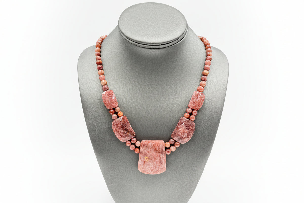 Jay King Strawberry Quartzite Sterling Silver Necklace Pink Nigeria .925