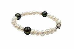 Imperial Pearls Sterling Peacock & White Cultured Pearl Station Bracelet. 6-3/4"