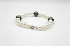 Imperial Pearls Sterling Peacock & White Cultured Pearl Station Bracelet. 6-3/4"