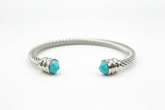 HSN Stainless Steel Faceted Cabochon Turquoise Twisted Cable Bracelet, 7"[Lot of 5]