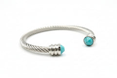 HSN Stainless Steel Faceted Cabochon Turquoise Twisted Cable Bracelet, 7"[Lot of 5]