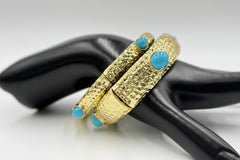 R.J. Graziano Goldtone Set of 2 Turquoise Color Stretch Bangle Bracelet, 7-1/2"