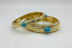 R.J. Graziano Goldtone Set of 2 Turquoise Color Stretch Bangle Bracelet, 7-1/2"