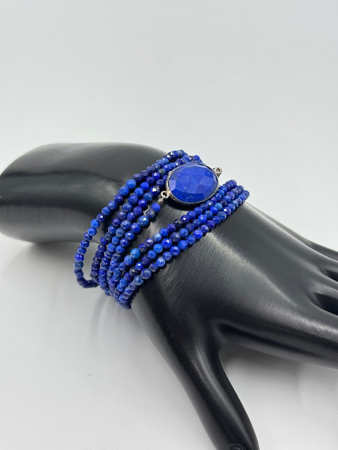 Jay King Sterling Silver Lapis 7-Strand Layered Magnetic Bracelet, 6"