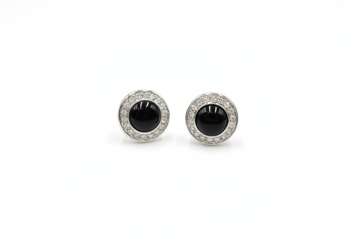 Colleen Lopez Silvertone Black Spinel & White Topaz Stud Earrings