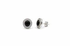 Colleen Lopez Silvertone Black Spinel & White Topaz Stud Earrings
