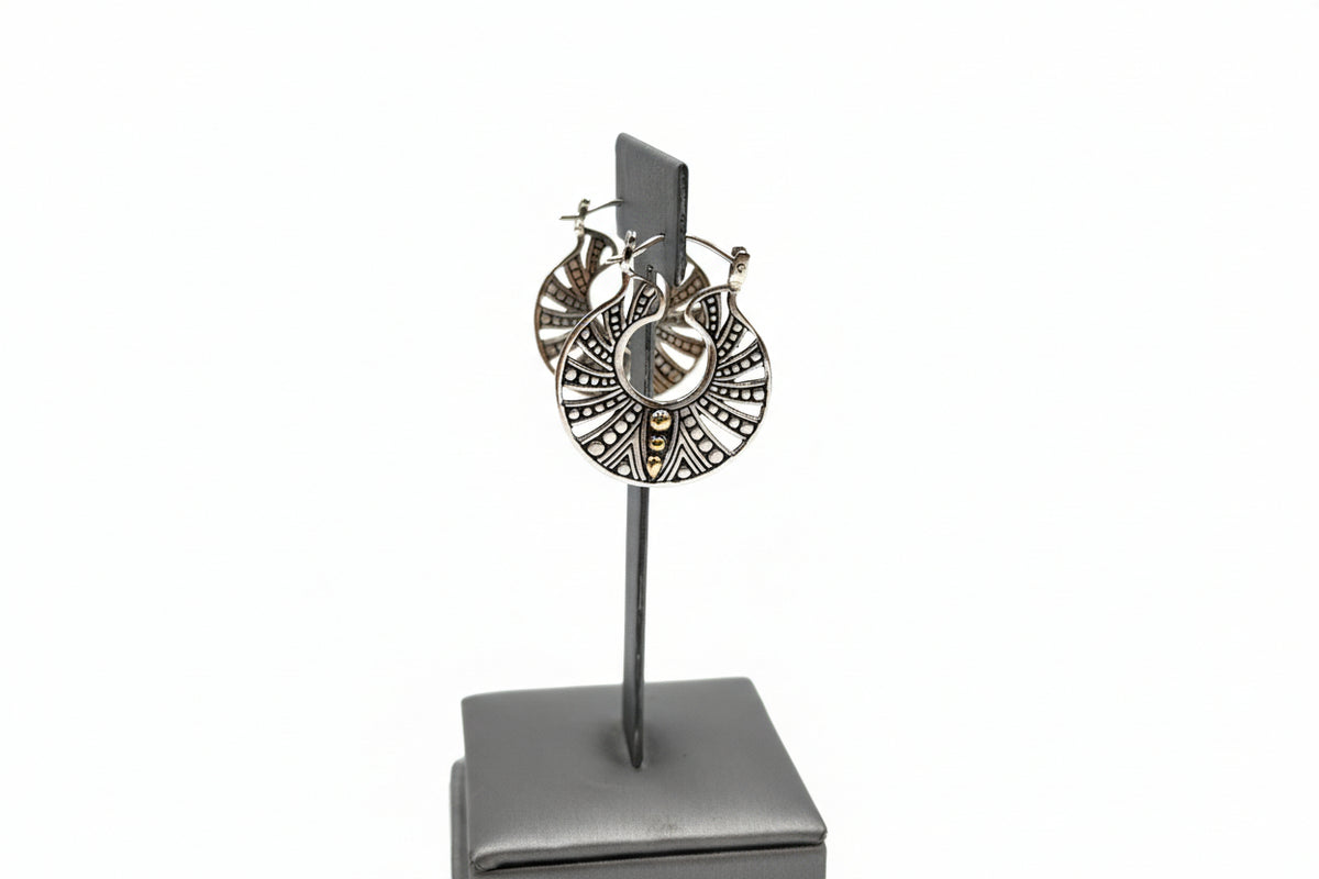 Bali Designs Sterling Silver & 18K Decorative Circle Earrings, 1-1/4"