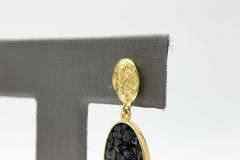 Joya Crushed Black Diamond Art-Deco Oval Goldtone Drop Earrings