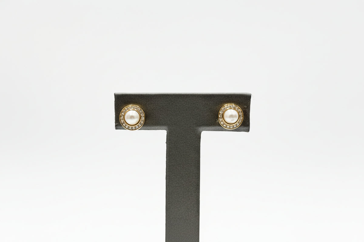 Colleen Lopez Goldtone mother-of-Pearl & White Topaz Stud Earrings.