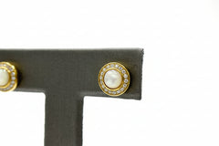 Colleen Lopez Goldtone mother-of-Pearl & White Topaz Stud Earrings.
