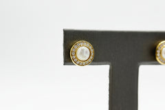 Colleen Lopez Goldtone mother-of-Pearl & White Topaz Stud Earrings.