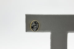 Joya Goldtone Deco Crushed Black Diamond Oval Stud Earrings