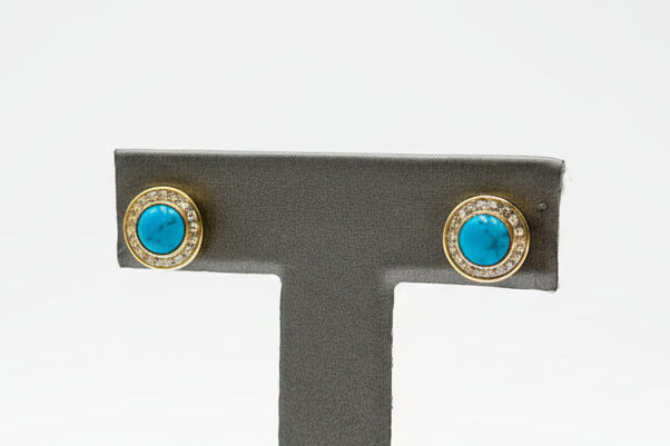 Colleen Lopez Goldtone Turquoise & White Topaz Stud Earrings