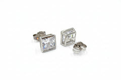 Absolute Sterling Silver 10MM Solitaire Princess-cut Stud Earrings,