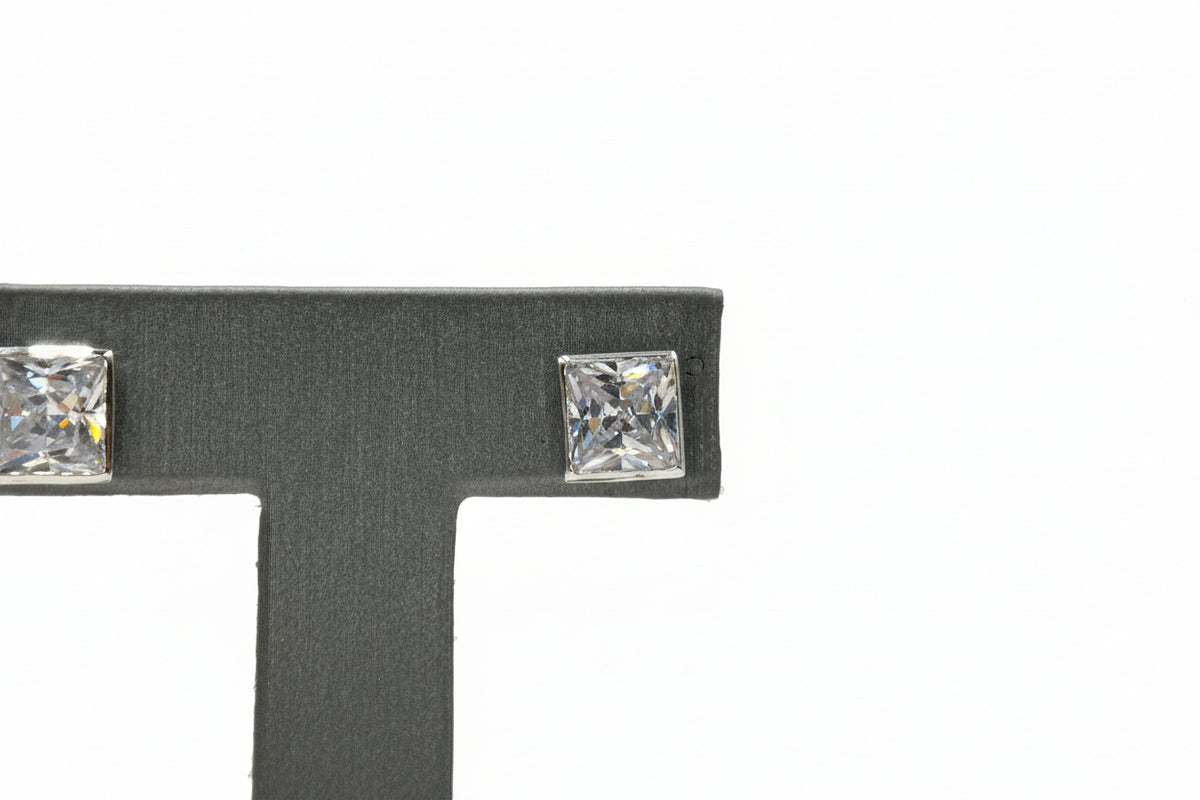 Absolute Sterling Silver 10MM Solitaire Princess-cut Stud Earrings,