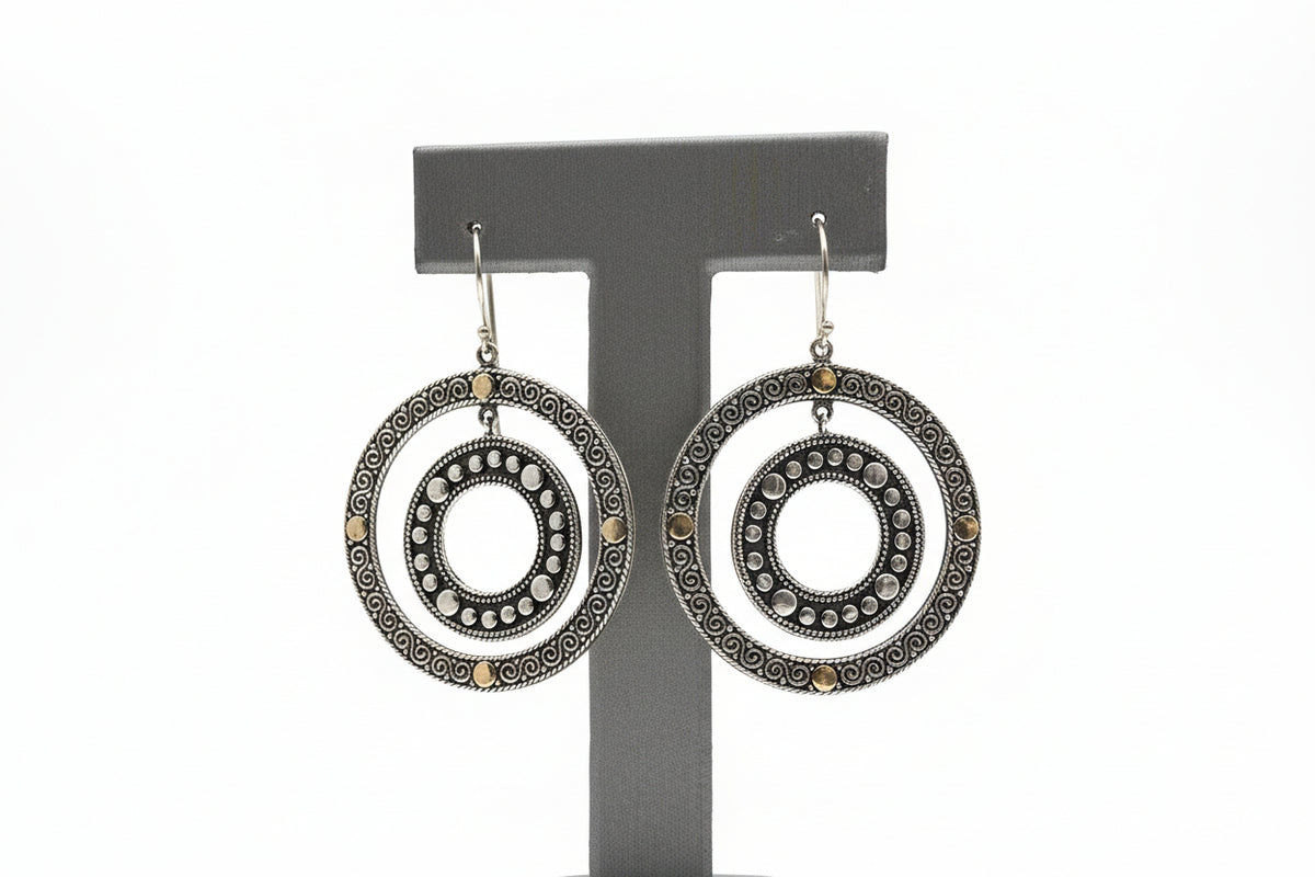 Bali RoManse Sterling Silver & 18K Two-Tone Circle Earrings, 2"