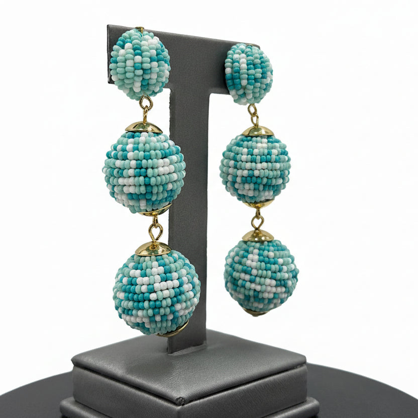R.J. Graziano “Social Style” Seed Bead Ball Drop Earrings – Teal