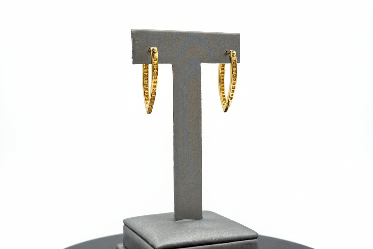 Rarities Sterling Silver Goldclad 1ctw Champagne Diamond Elongated Hoop Earrings, 1-1/4"