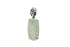 Jade of Yesteryear Sterling Silver Floral Carved Green Jade Drop Earrings