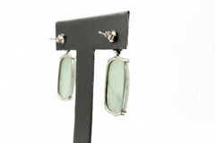 Jade of Yesteryear Sterling Silver Floral Carved Green Jade Drop Earrings