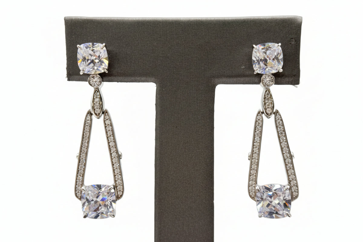Absolute Sterling Silver Cushion Cut Drop Earrings
