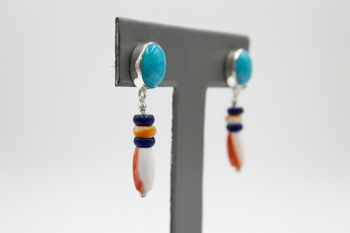 Jay King Sterling Silver Turquoise, Lapis & Oyster Drop Earrings