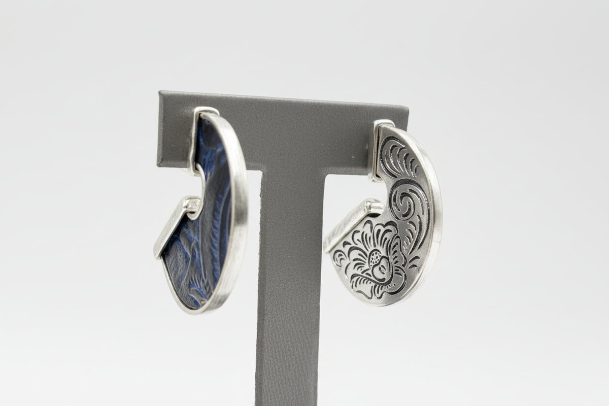 Patricia Nash Amelia Leather Inset Flat Hoop Earrings – Midnight Blue