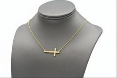 Joya Sterling Silver Goldclad Deco Crushed Diamond Shard Sideways Cross Necklace, 18"