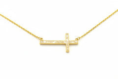 Joya Sterling Silver Goldclad Deco Crushed Diamond Shard Sideways Cross Necklace, 18"