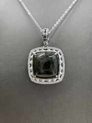 Jade of Yesteryear Square Black Jade & Cubic Zirconia Pendant Necklace, 18"