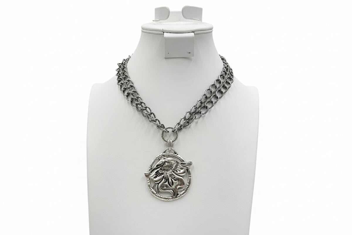 Patricia Nash Silvertone Medallion Pendant Chain Necklace, 18"