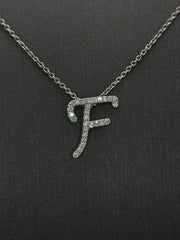 Colleen Lopez Sterling Silver  Clear Diamond "F" initial Necklace, 16"