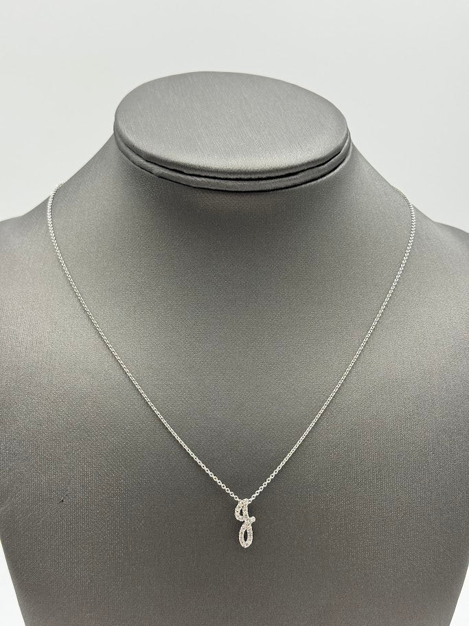 Colleen Lopez Sterling Silver  Clear Diamond "J" initial Necklace, 16"