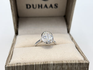 14K White Gold 3.03cttw Oval Lab-Grown Diamond Bezel-Set Solitaire Ring