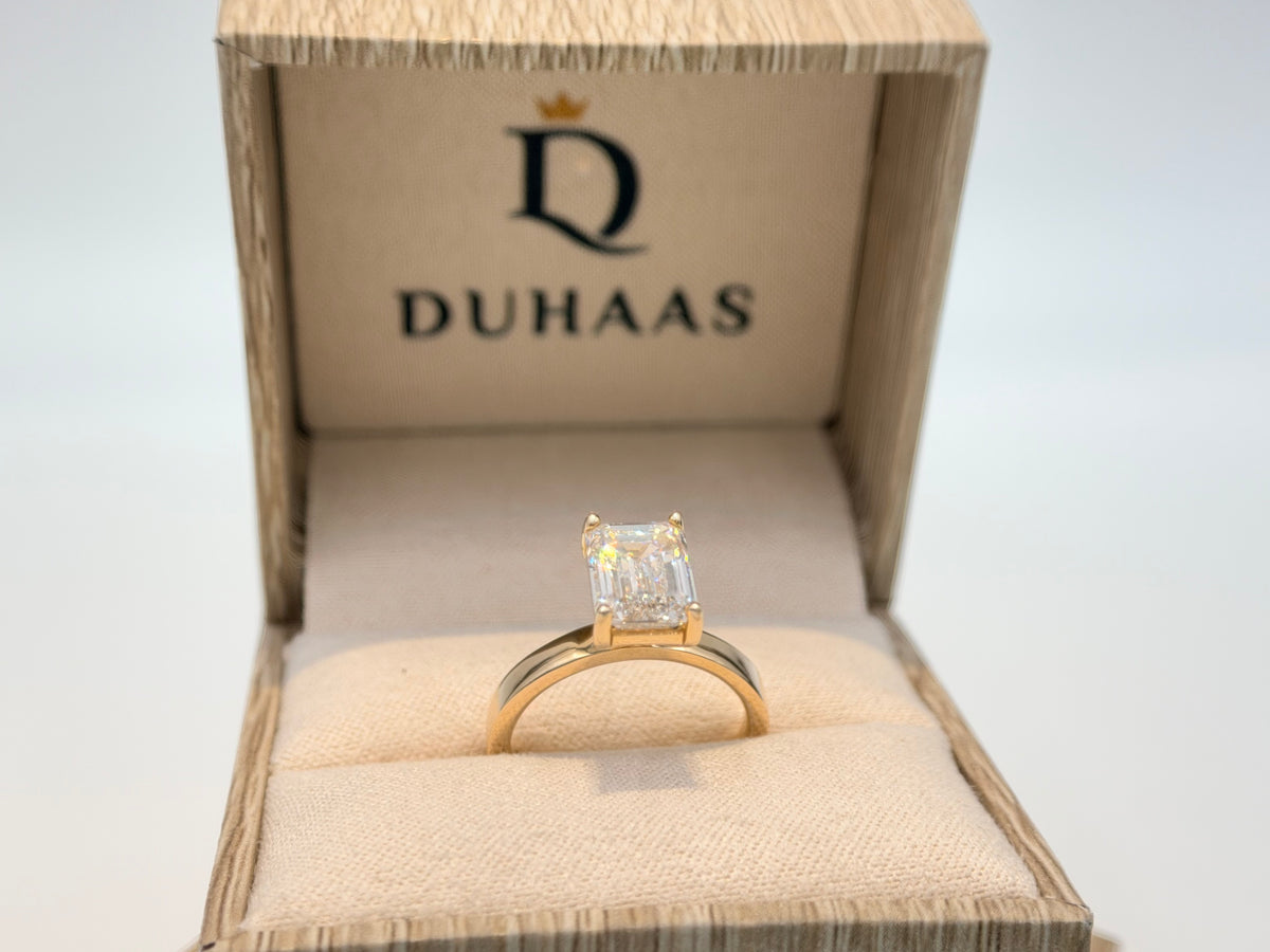 14K Yellow Gold 3.07cttw Emerald Lab-Grown Diamond Solitaire Ring