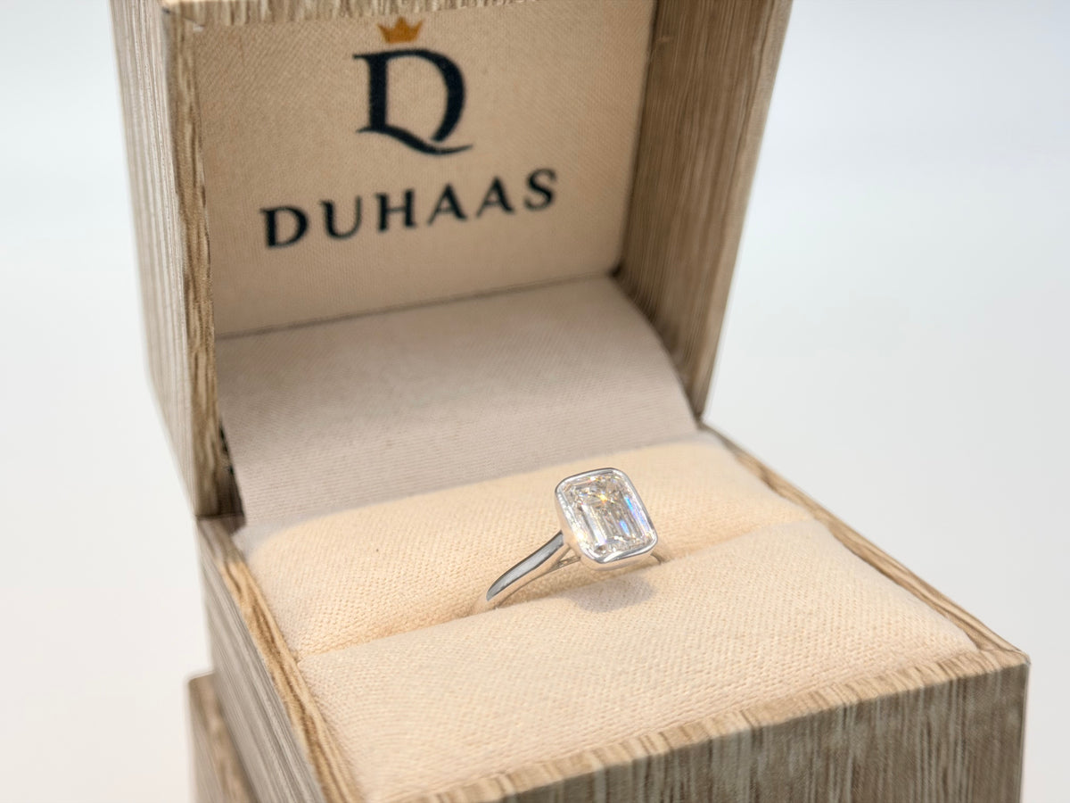 14K White Gold 2.05cttw Emerald Lab-Grown Diamond Bezel-Set Solitaire Ring