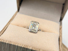 14K White Gold 3.08cttw Emerald Lab-Grown Diamond Bezel-Set Solitaire Ring