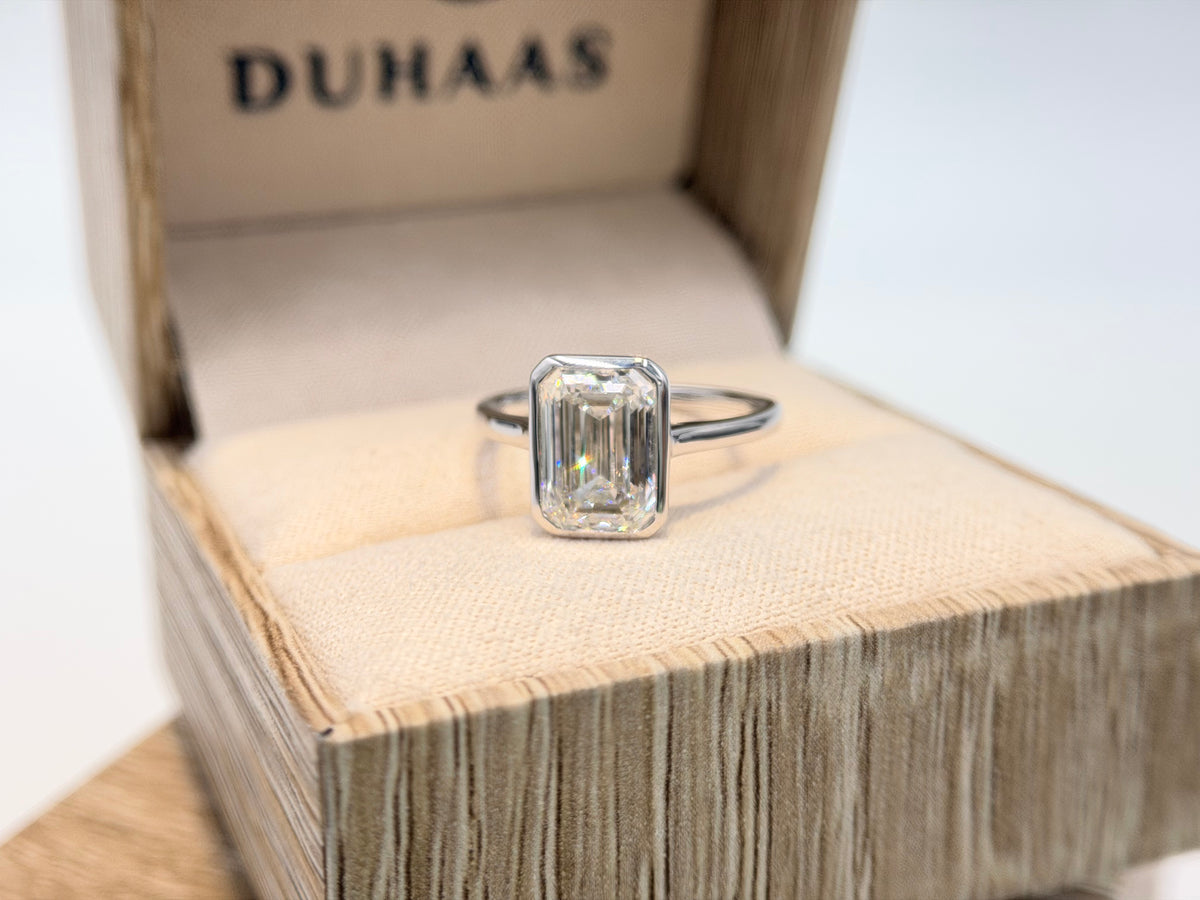 14K White Gold 3.08cttw Emerald Lab-Grown Diamond Bezel-Set Solitaire Ring