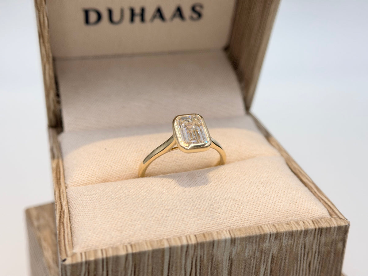 14K Yellow Gold 2.1cttw Emerald Lab-Grown Diamond Bezel-Set Solitaire Ring
