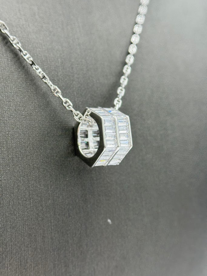 Absolute Sterling Silver Hexagon-Design Baguette Pendant Necklace 18"