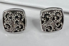 Lois Hill Sterling Silver Cushion Shape Stud Earrings, Granulated