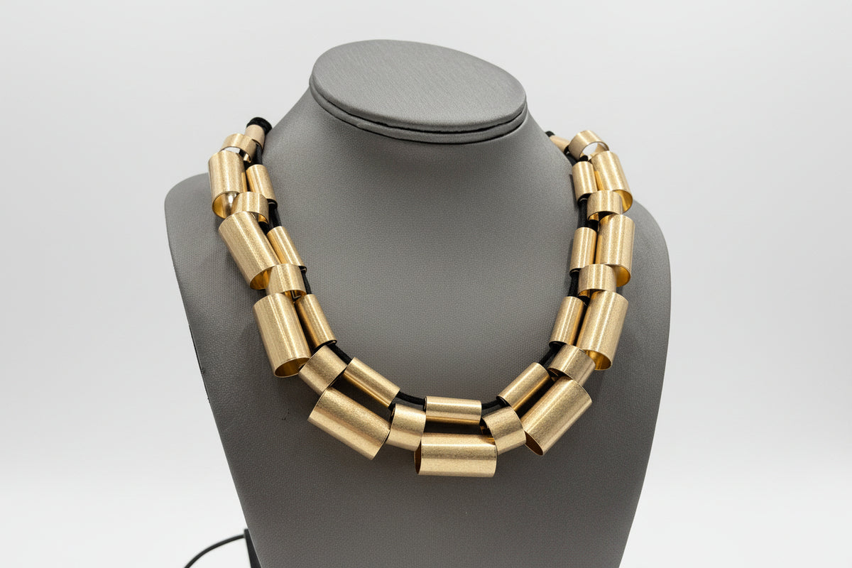 Marla Wynne Goldtone Abstract Tube Necklace, 26"-49"