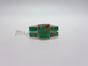 Chaco Canyon Sterling Silver Ceremonial  Kingman Turquoise Rectangular Cabochon Cuff, 6-3/4"