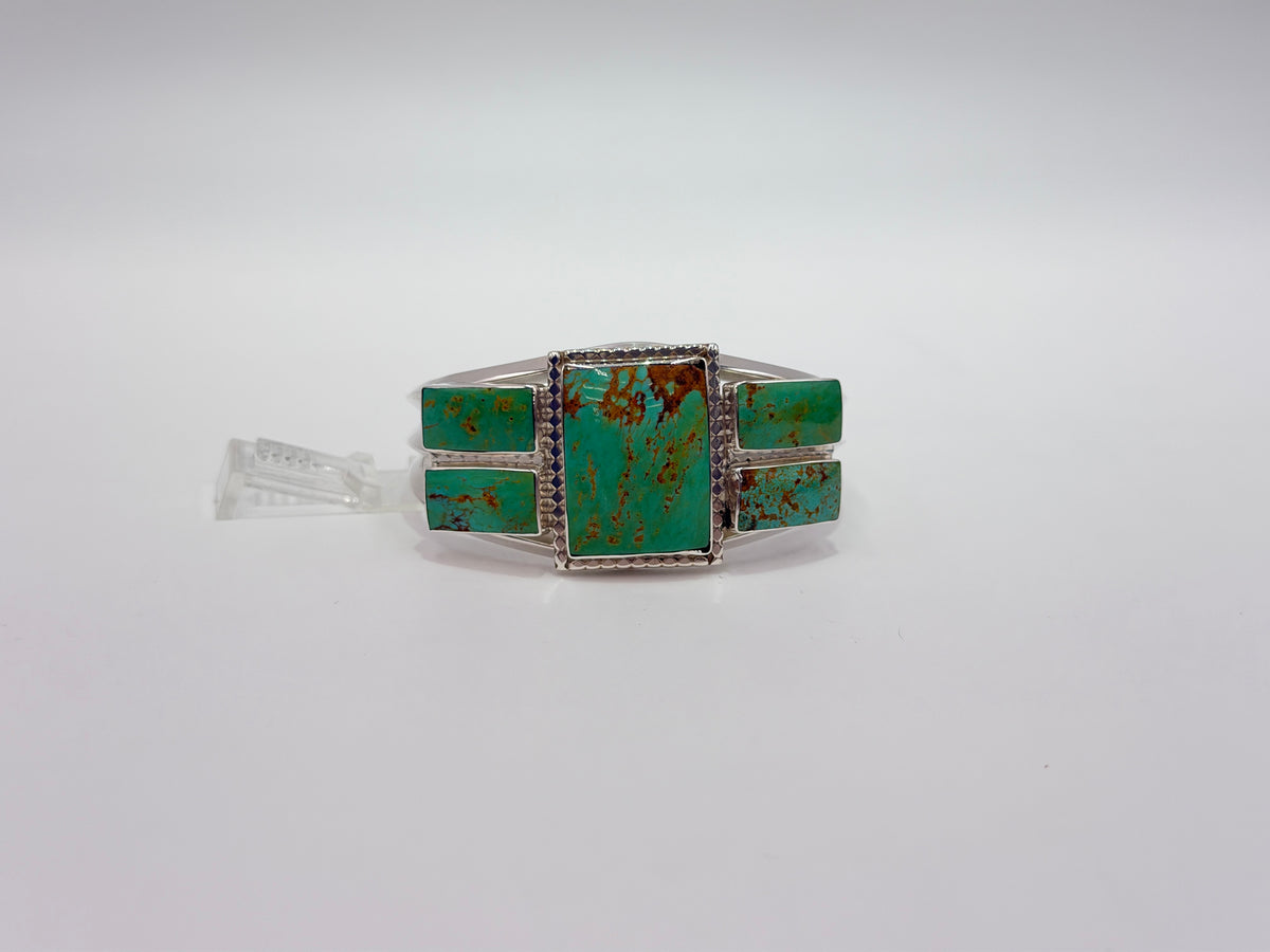 Chaco Canyon Sterling Silver Ceremonial  Kingman Turquoise Rectangular Cabochon Cuff, 6-3/4"