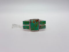 Chaco Canyon Sterling Silver Ceremonial  Kingman Turquoise Rectangular Cabochon Cuff, 6-3/4"
