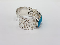 Chaco Canyon Sterling Silver Kingman Turquoise Stamped Cuff Bracelet, 6-3/4"