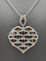Colleen Lopez Multi Tourmaline & White Zircon Heart Pendant with Chain